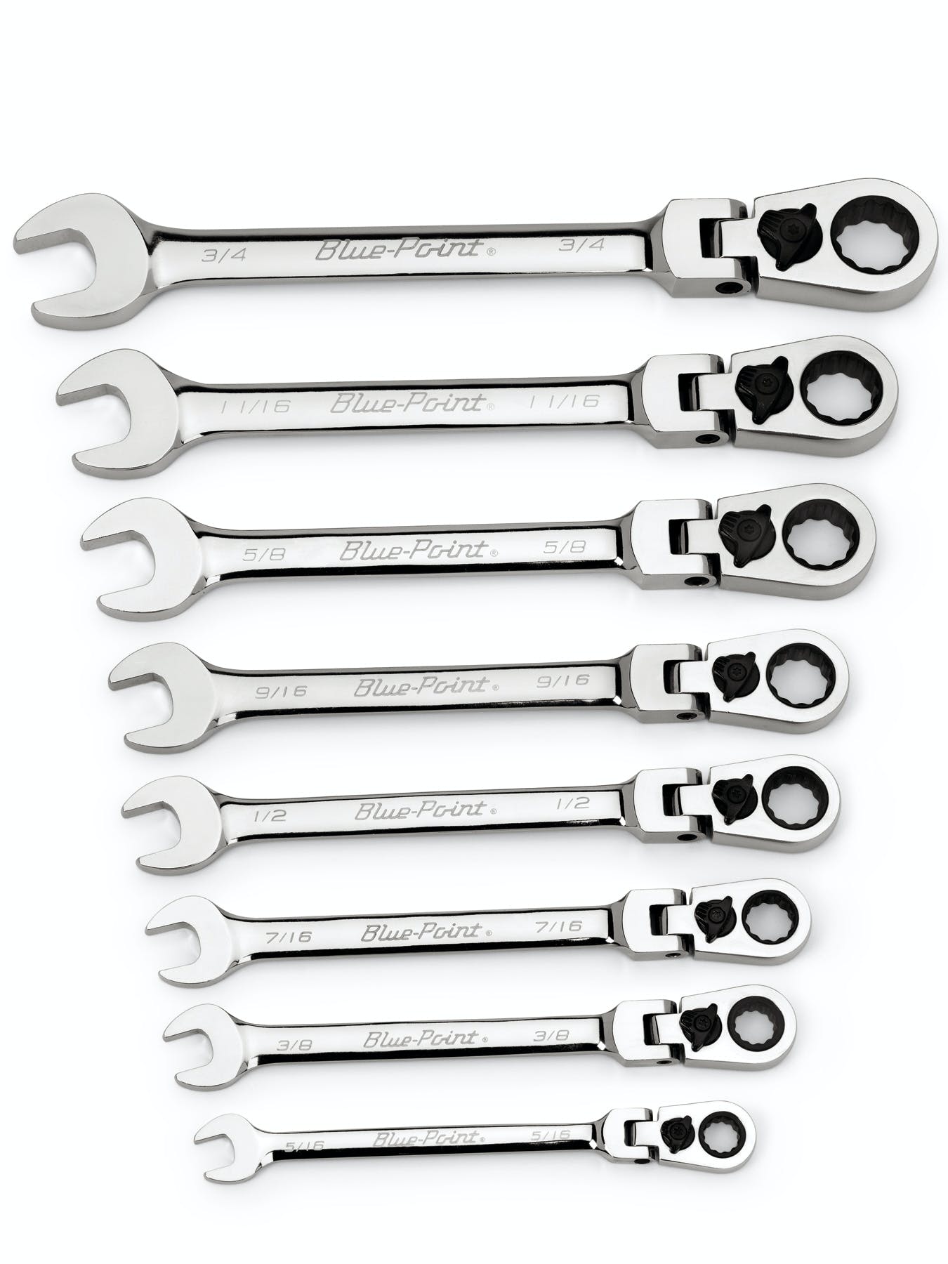 8 pc 12-Point SAE 15° Offset Flex-Head Ratcheting Box/Open-End Wrench Set (5/16–3/4 8 pc 12-Point SAE 15° Offset Flex-Head Ratcheting Box/Open-End Wrench Set (5/16–3/4